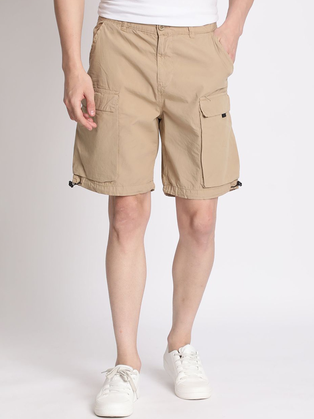 

The Roadster Lifestyle Co Mid Rise Relaxed Fit Cargo Shorts, Beige