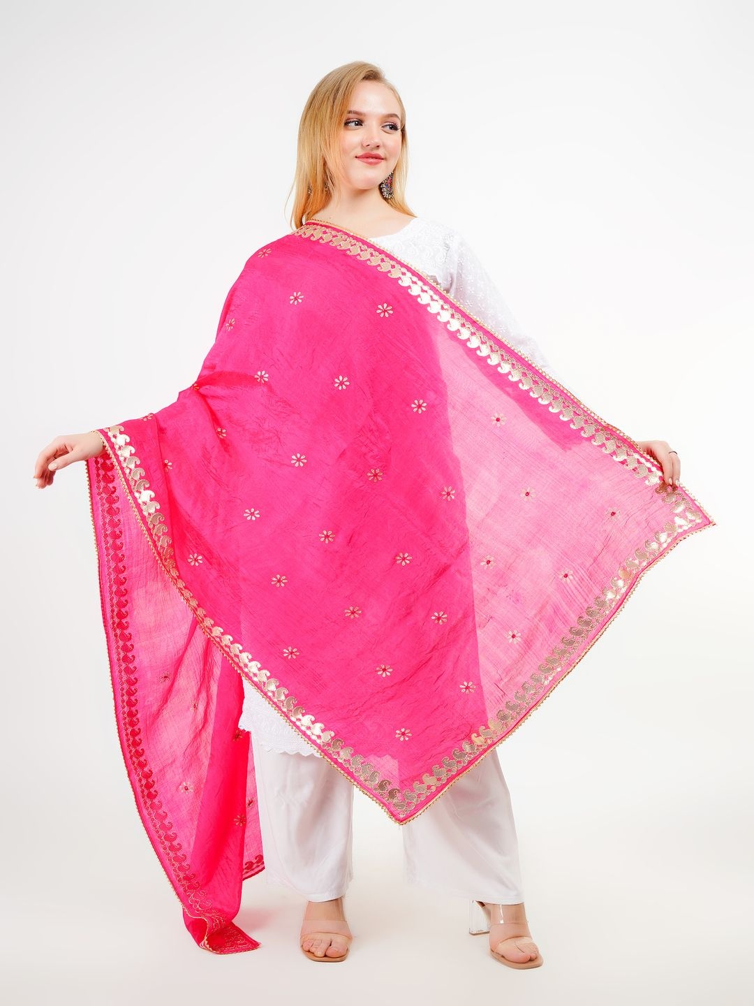 

Karthav Fashion Paisley Printed Art Silk Dupatta, Pink