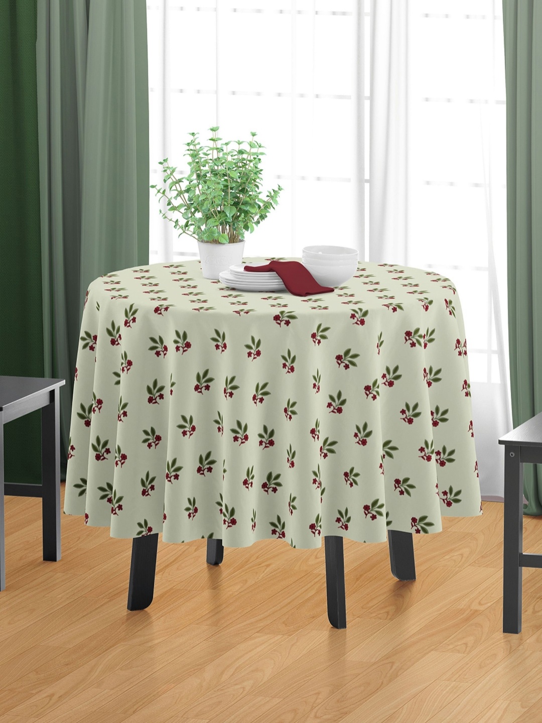 

HOME COLORS.IN Green Printed 4-Seater 1.53 m x 1.53 m Cotton Table Cover