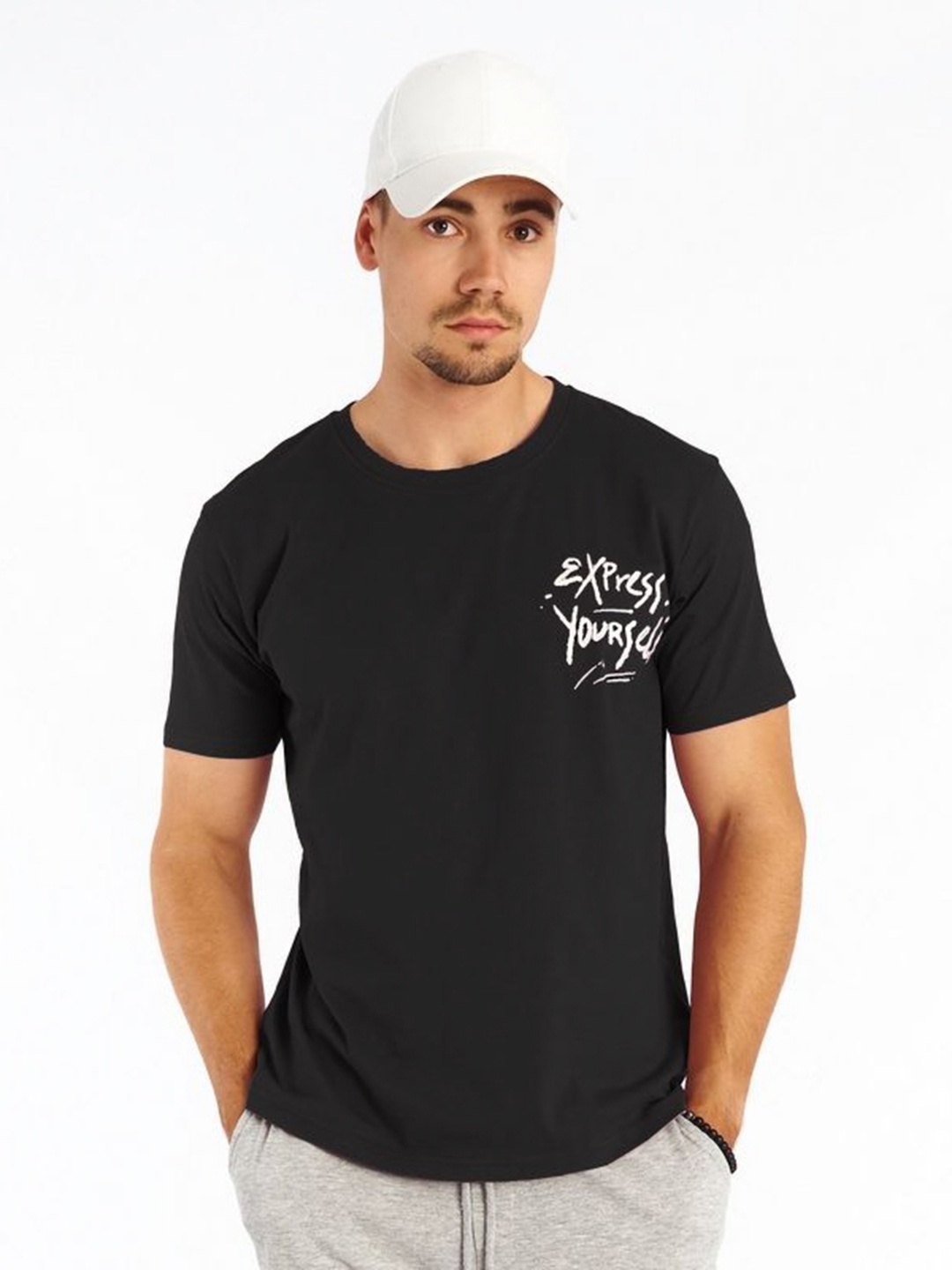 

BAESD Men Typography Printed Pockets T-shirt, Black