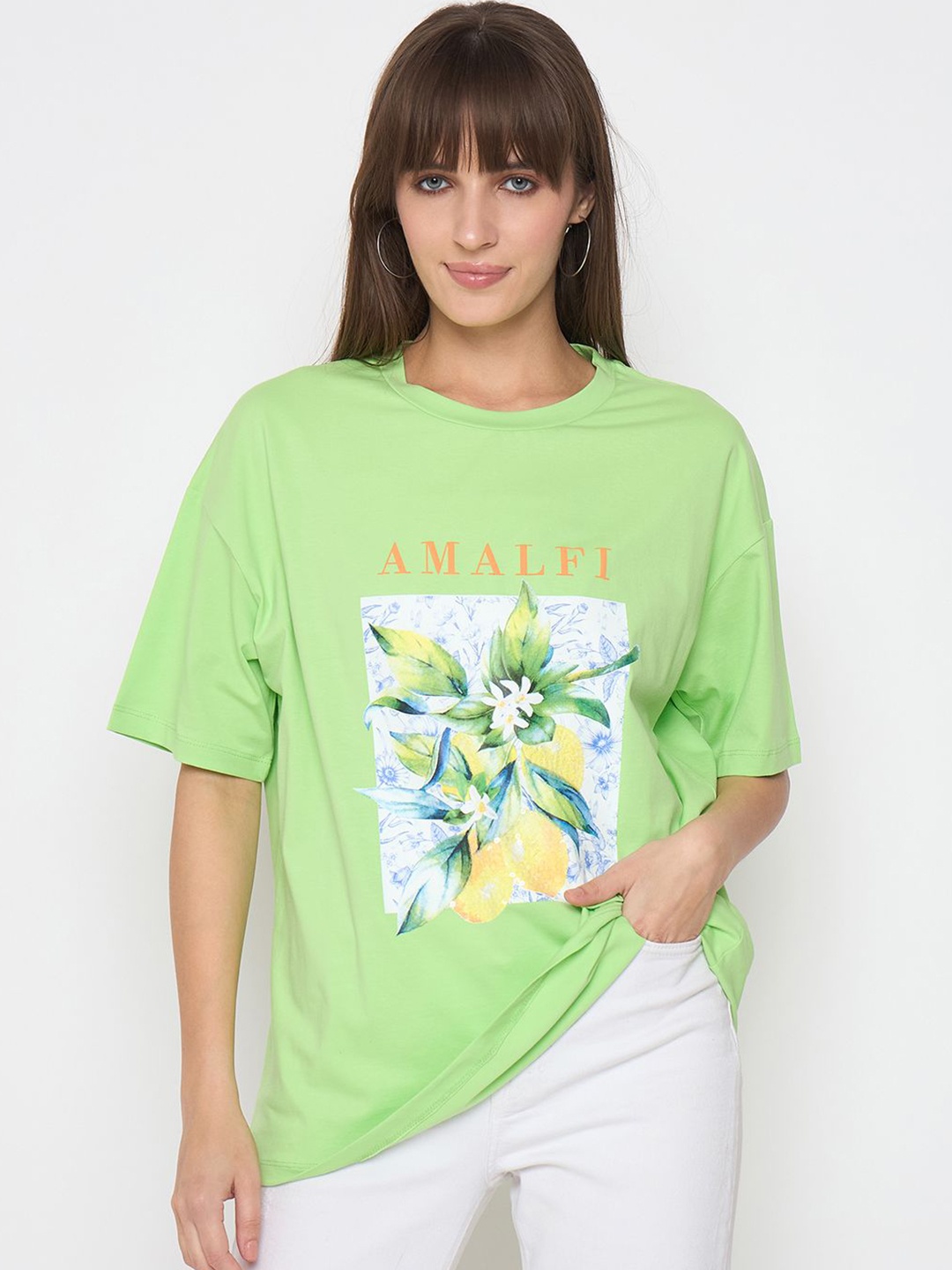

Madame Women Printed Extended Sleeves Top, Green