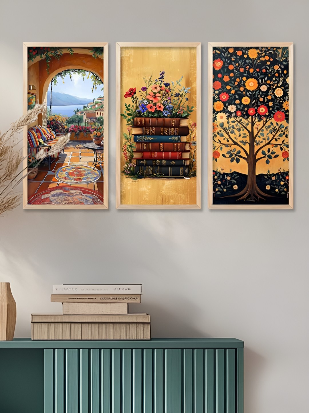 

Kotart Brown & Red 3 Pieces Floral Wooden Wall Paintings