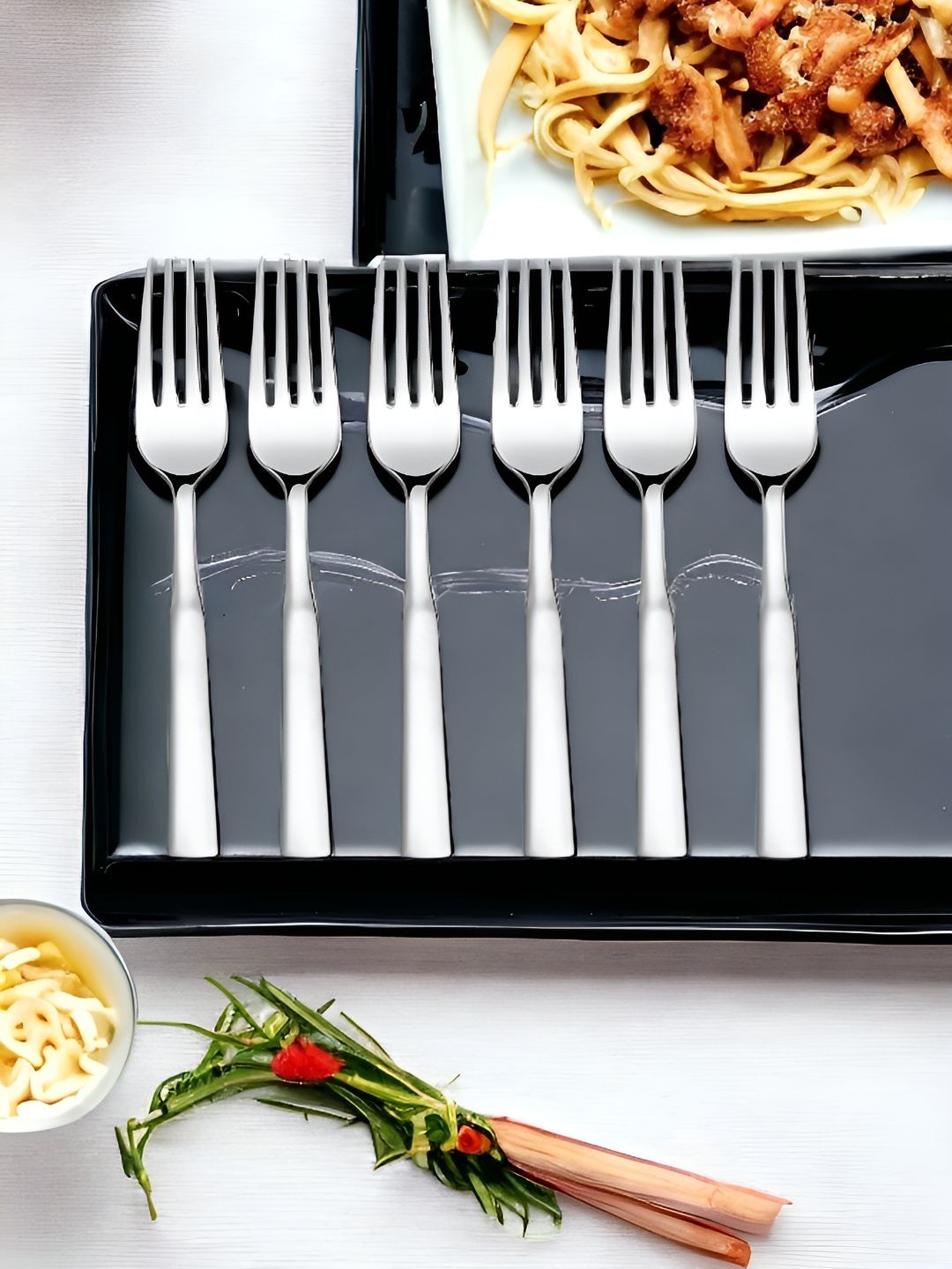 

FNS Set Of 6 Stainless Steel Dinner Forks, Silver