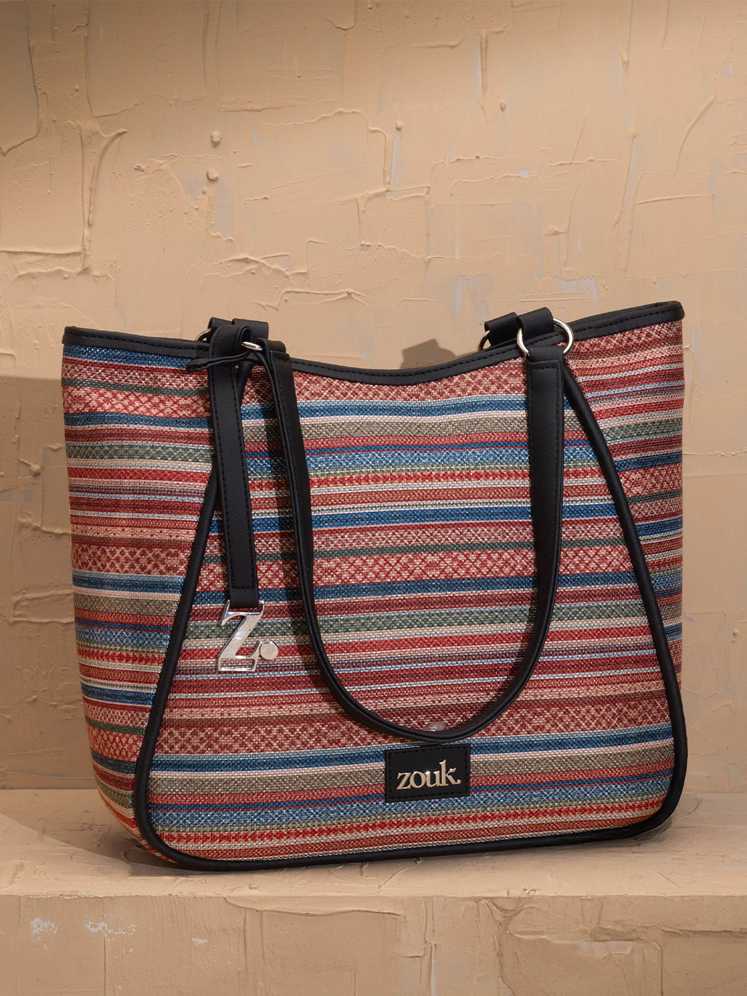 

ZOUK Women Striped Structured Shoulder Bag, Brown