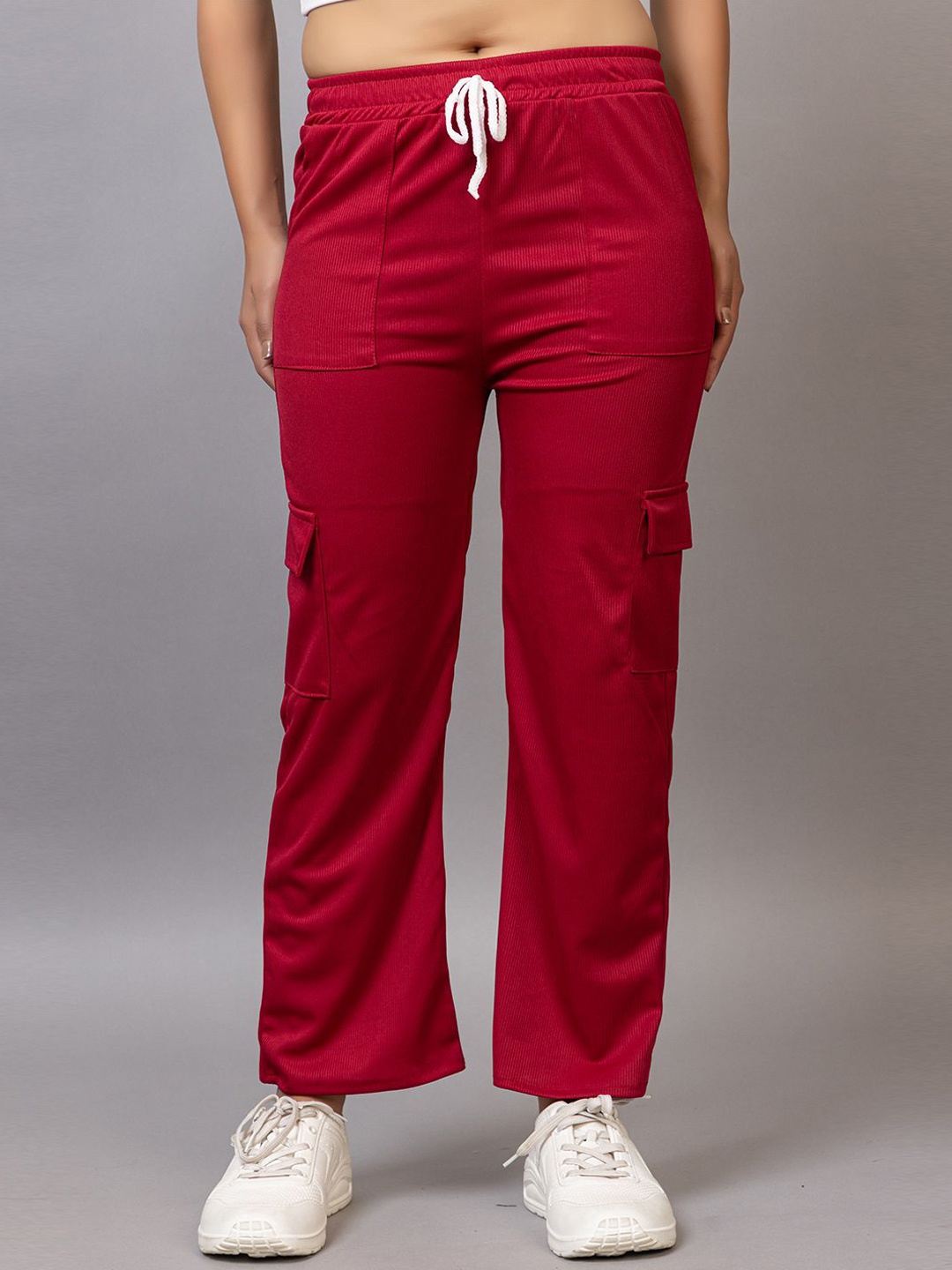 

PROBASIC Striped Cotton Mid-Rise Cargos, Red