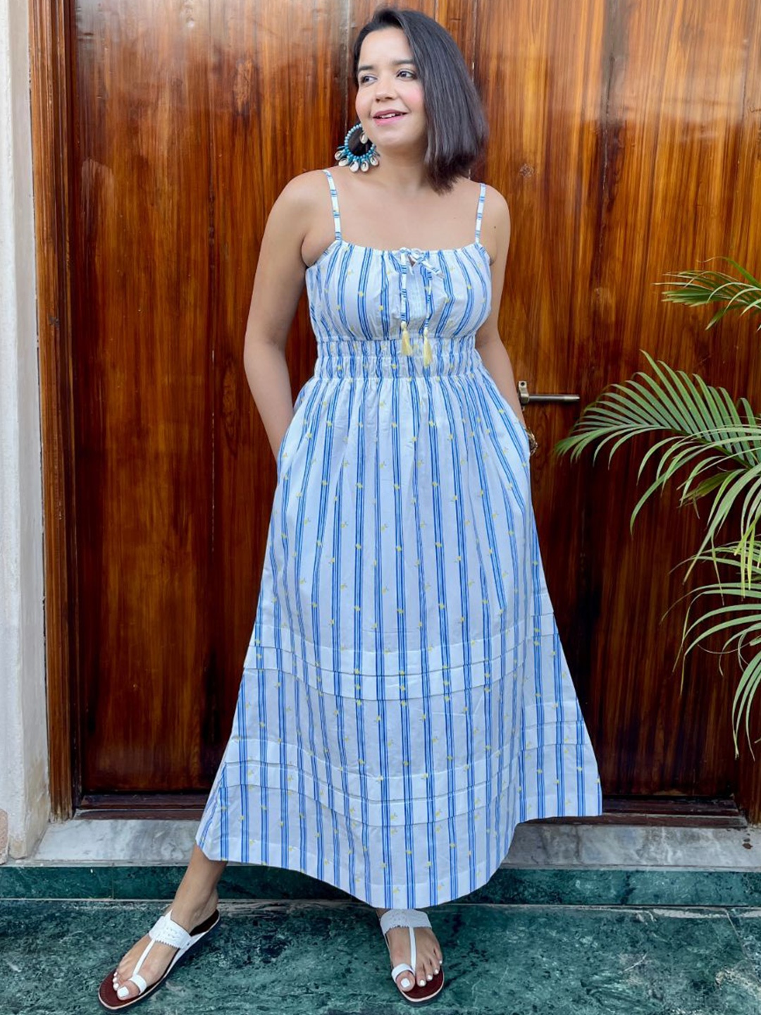 

Label Tanvee Striped Fit & Flare Midi Dress, Navy blue