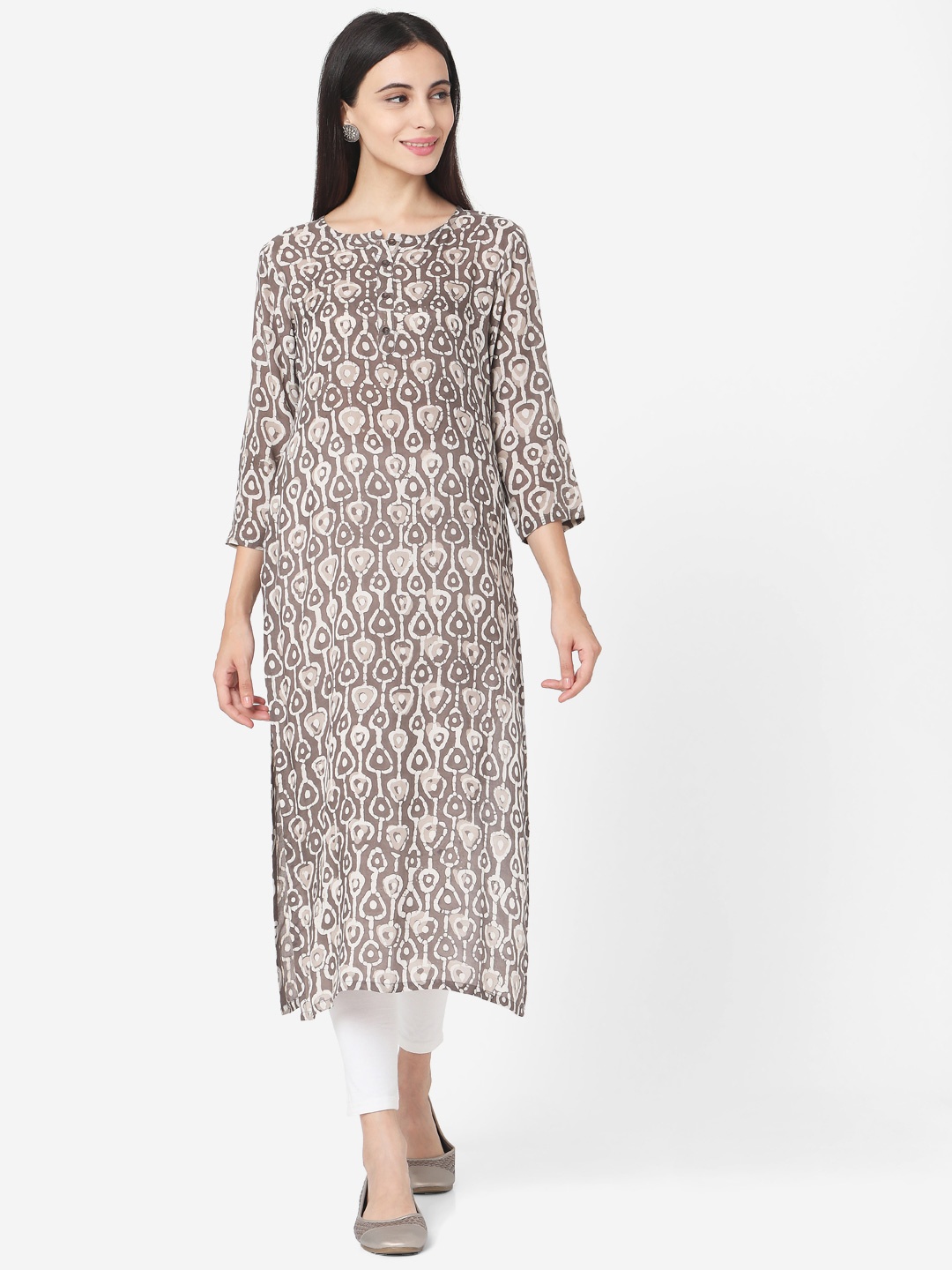 

Fourleaf Ethnic Motifs Printed Cotton Straight Kurta, Brown