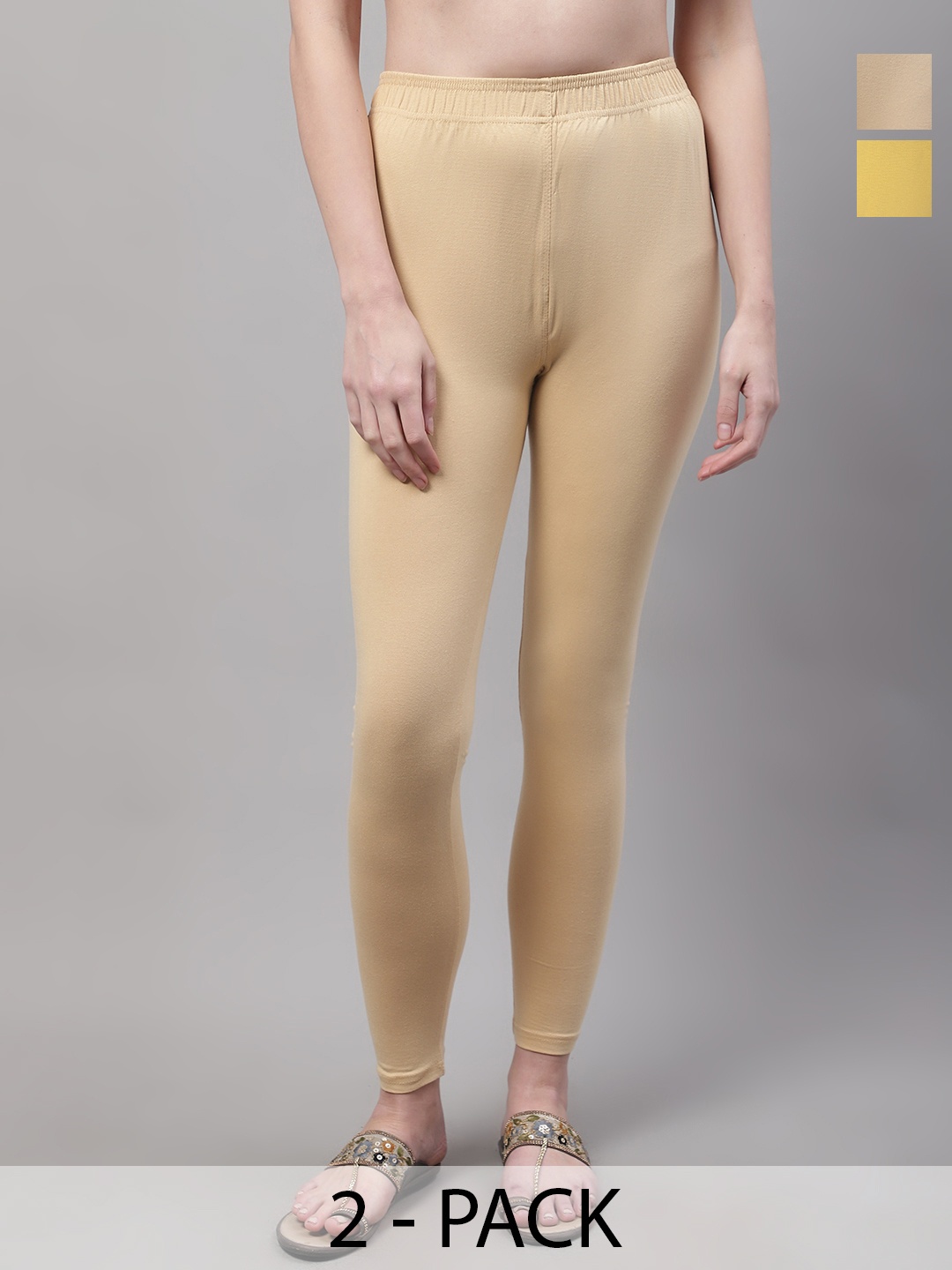 

Valles365 by S.C. Women Pack Of 2 Cotton Ankle-Length Leggings, Beige