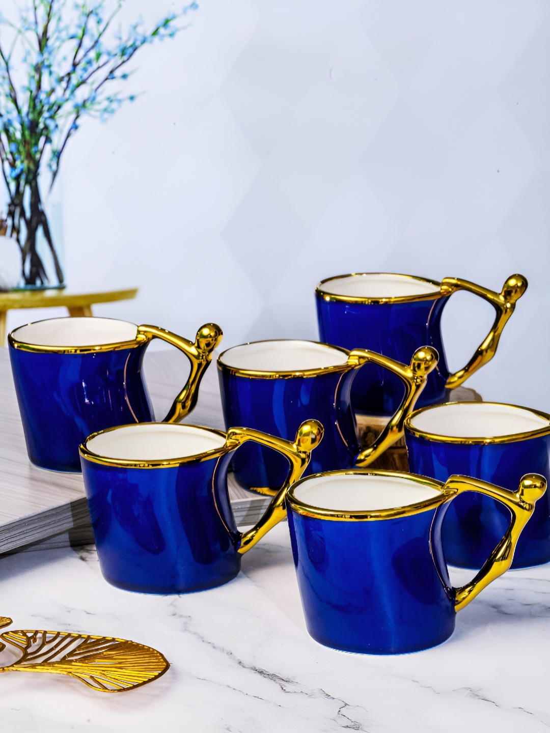 

Roxx Blue 6 Pieces Dishwasher Safe Porcelain Glossy Finish Mugs 180ml