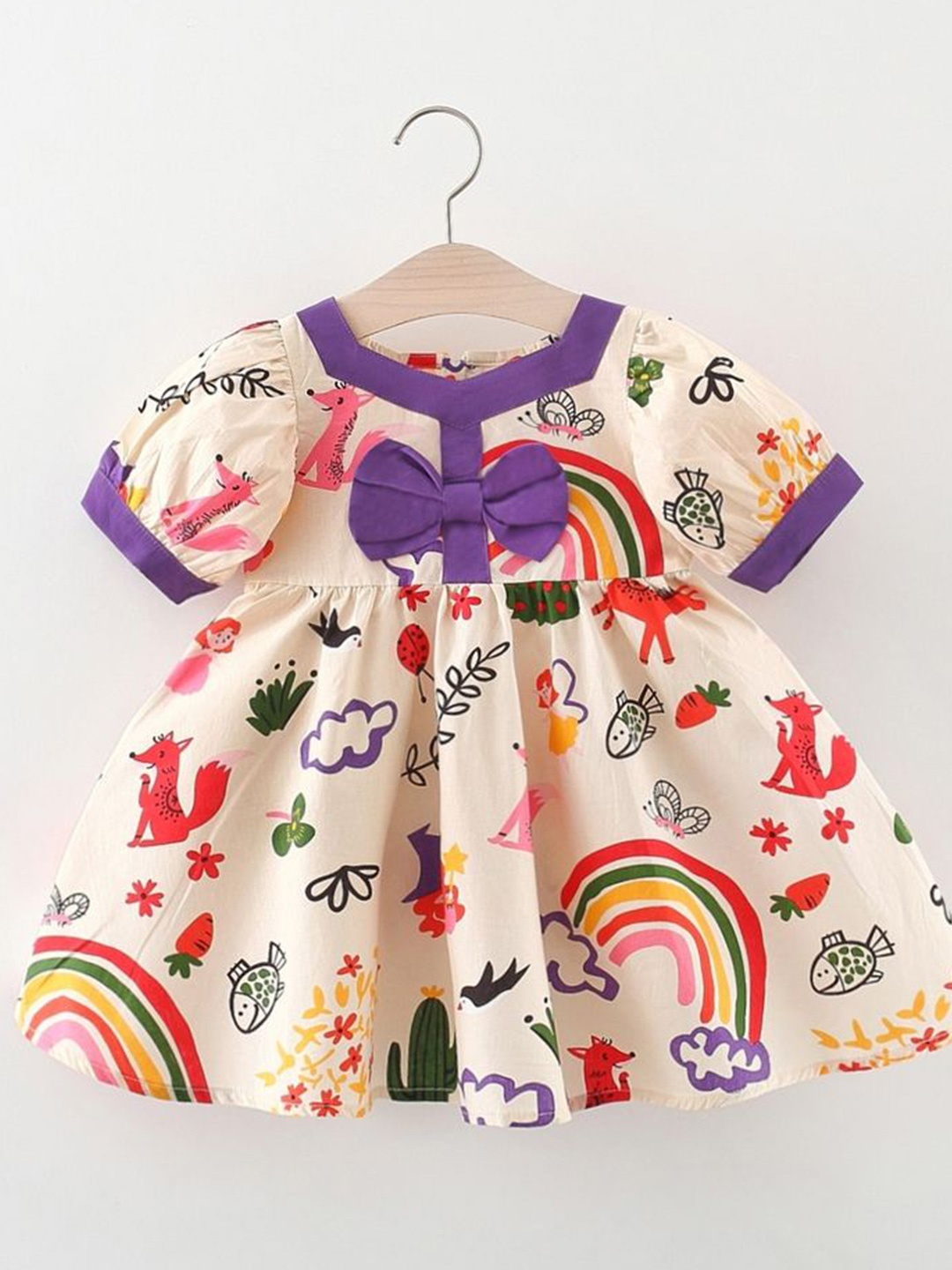 

LULU & SKY Girls Printed Fit & Flare Dress, Beige