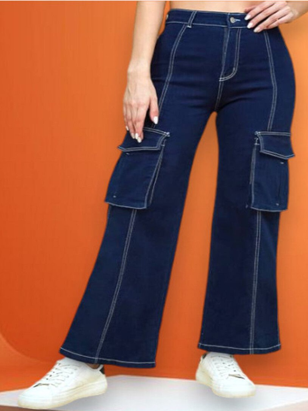 

1DAYJEANS Women Cotton High-Rise Stretchable Jeans, Navy blue