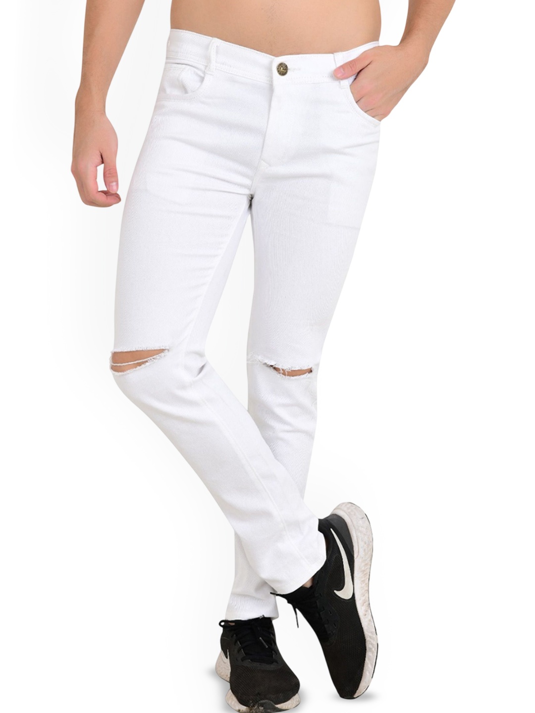 

LINARIA Men Classic Slim Fit Slash Knee Stretchable Jeans, White