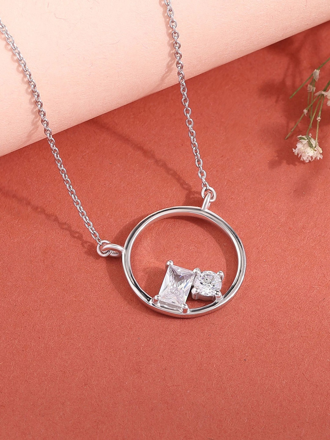 

Ornate Jewels 925 Silver American Diamond Toi Et Moi Circle Necklace, White