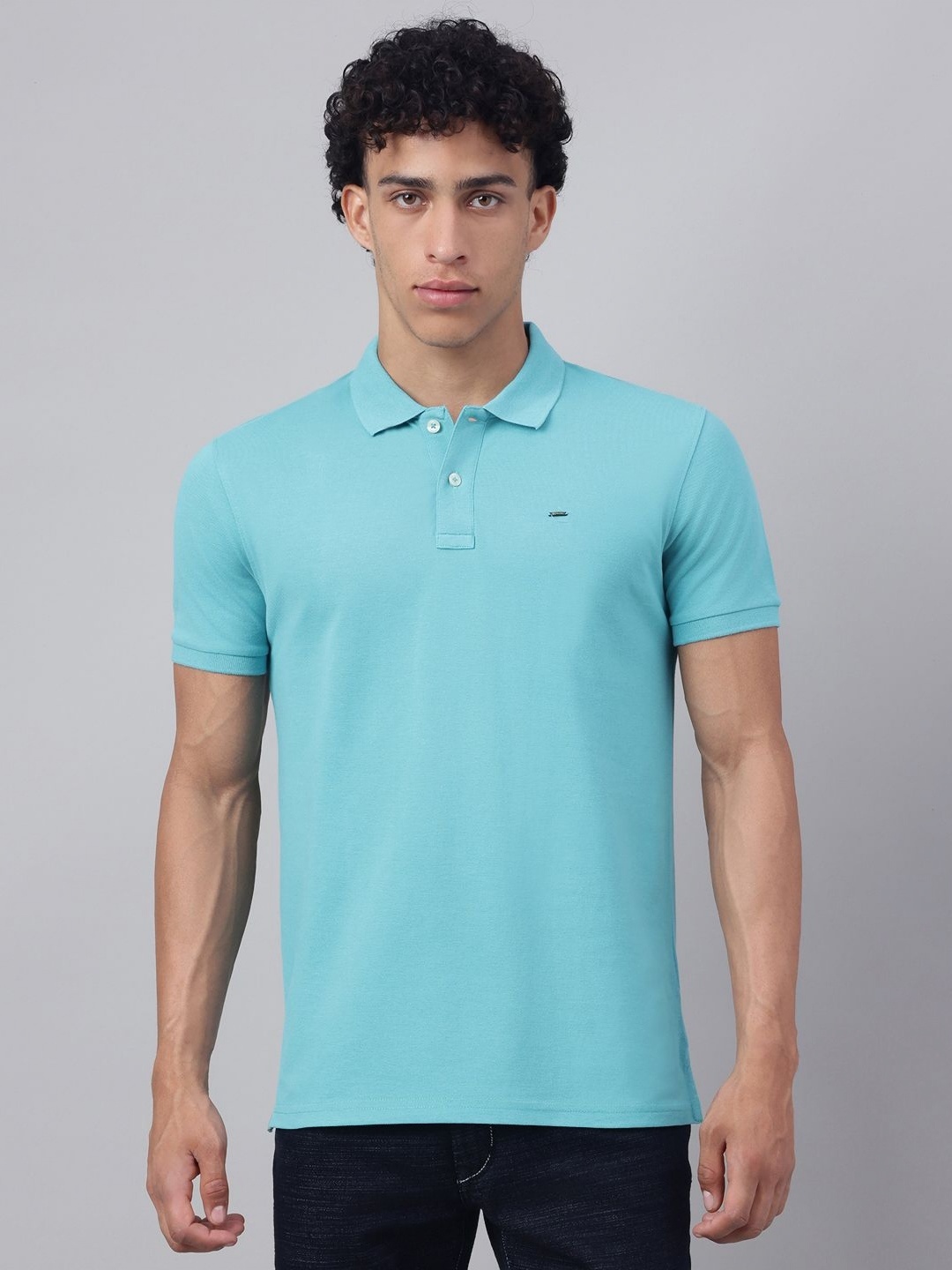

Richlook Men Polo Collar Applique T-shirt, Sea green