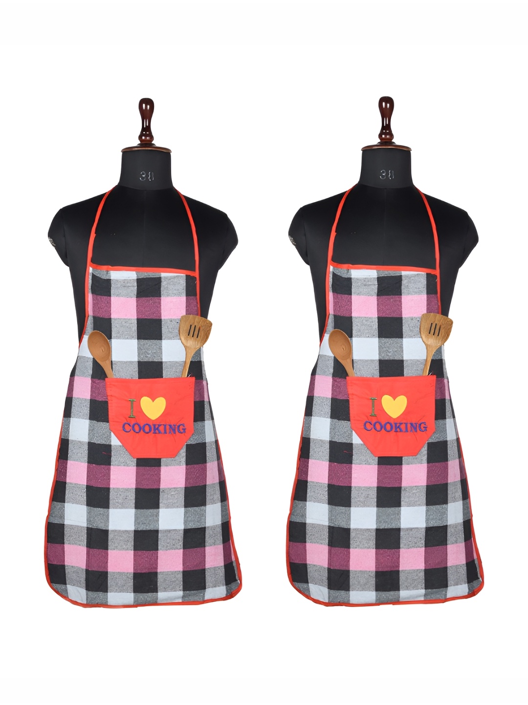 

Aura Red & White 2 Pieces Checked Waterproof Cotton Aprons