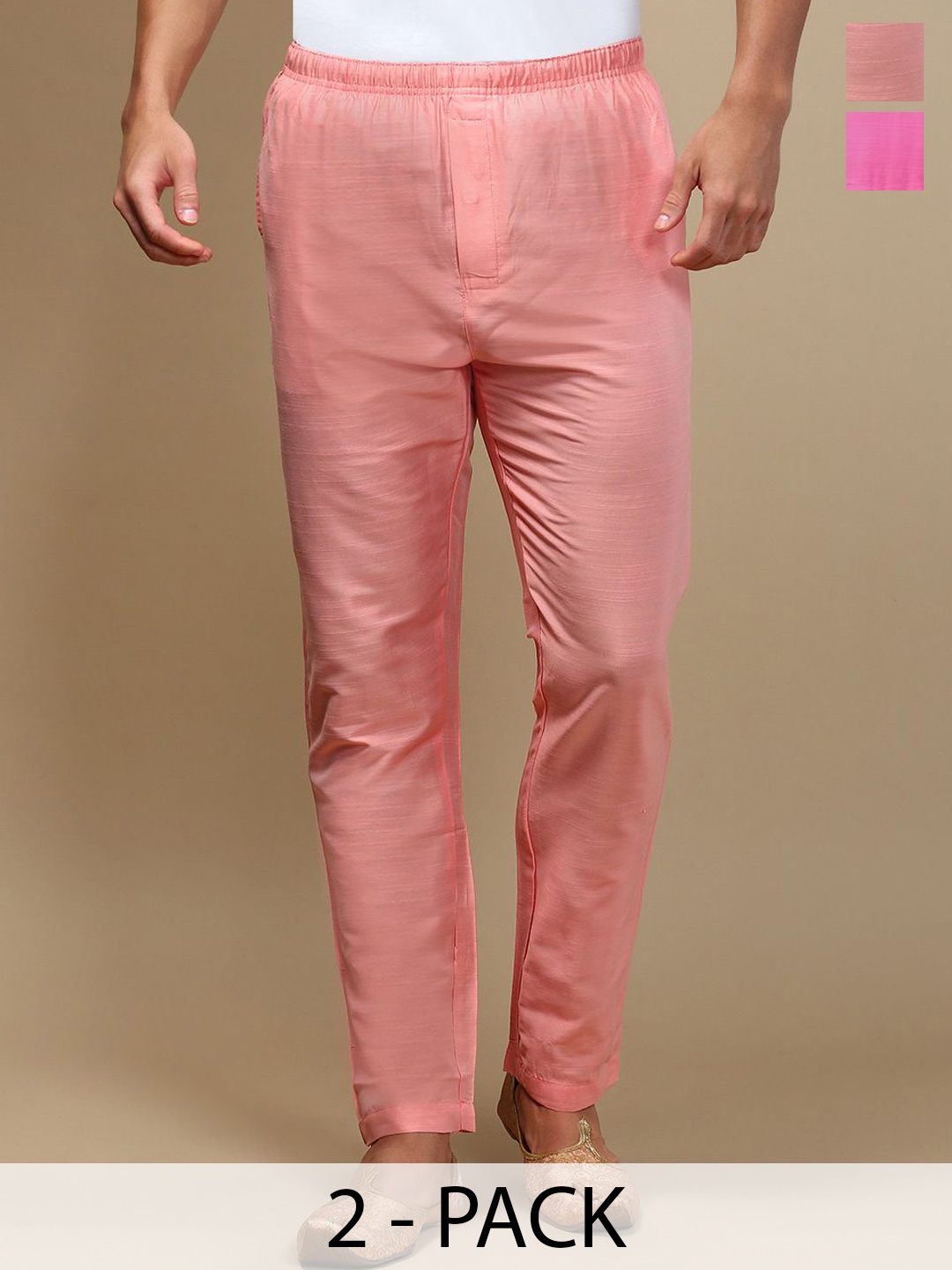 

WHITE HEART Men Pack Of 2 Mid Rise Pyjamas, Pink