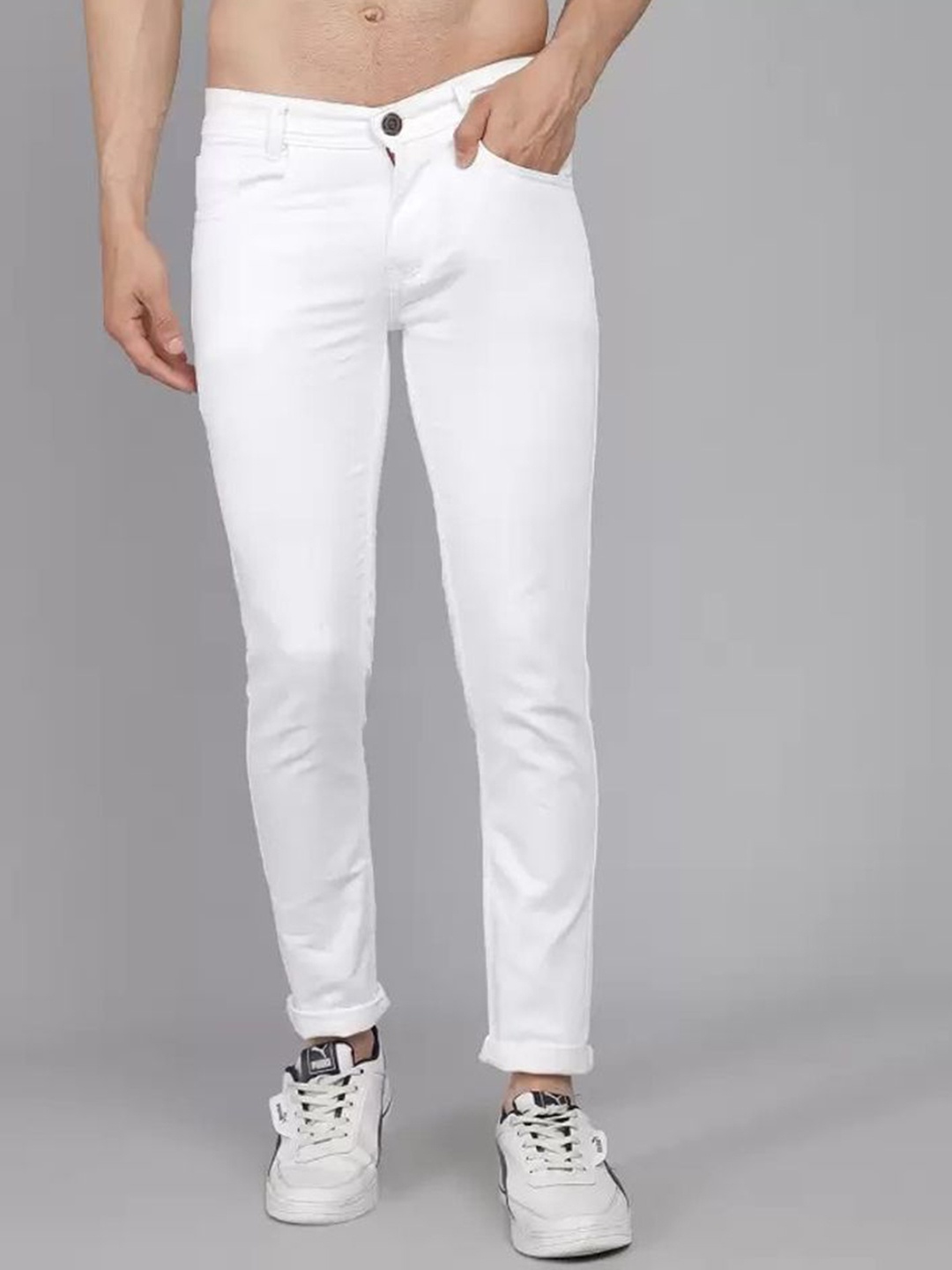 

LINARIA Men Classic Slim Fit Clean Look Mid-Rise Stretchable Jeans, White