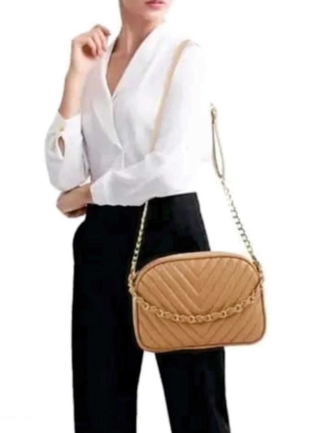 

ShopMantra Sling Bag with Quilted, Beige
