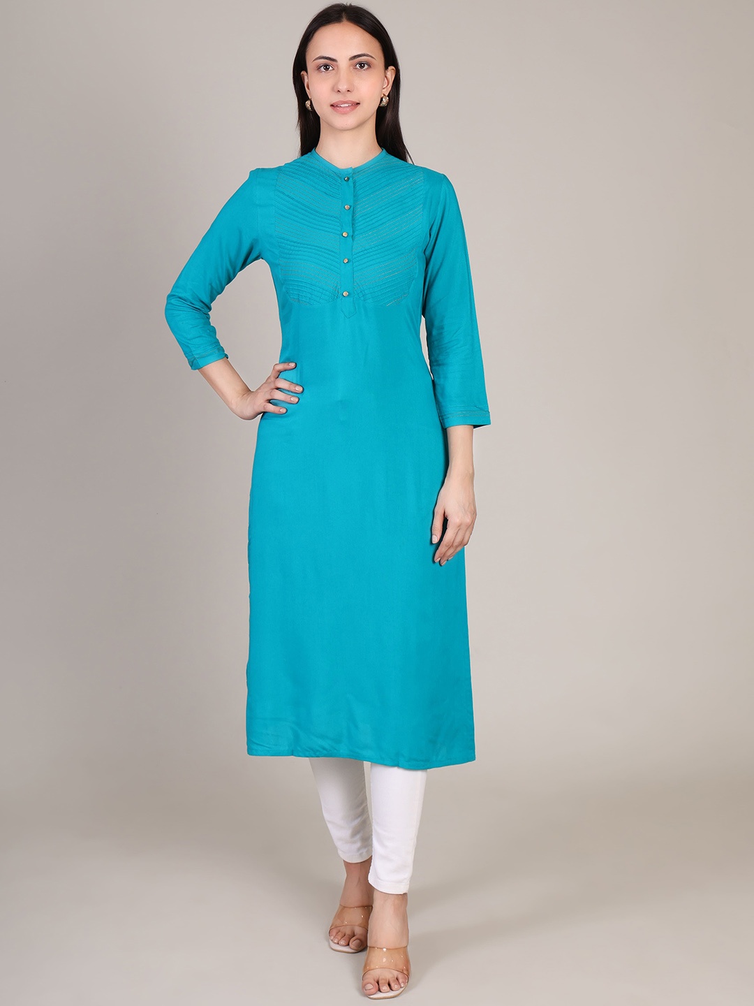 

DELIS Self Design Round Neck Straight Kurta, Blue