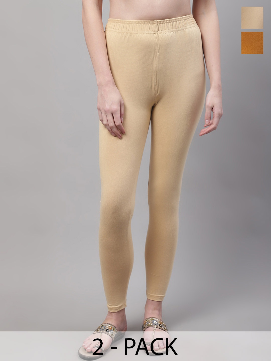 

Valles365 by S.C. Women Pack Of 2 Cotton Ankle-Length Plus Leggings, Beige