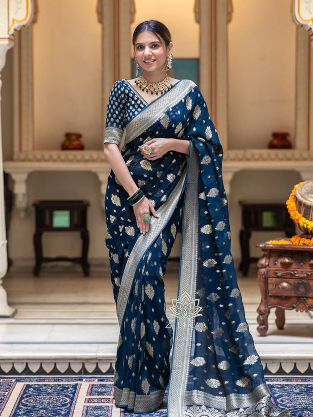 

PAYAL CREATION Woven Design Zari Banarasi Saree, Blue