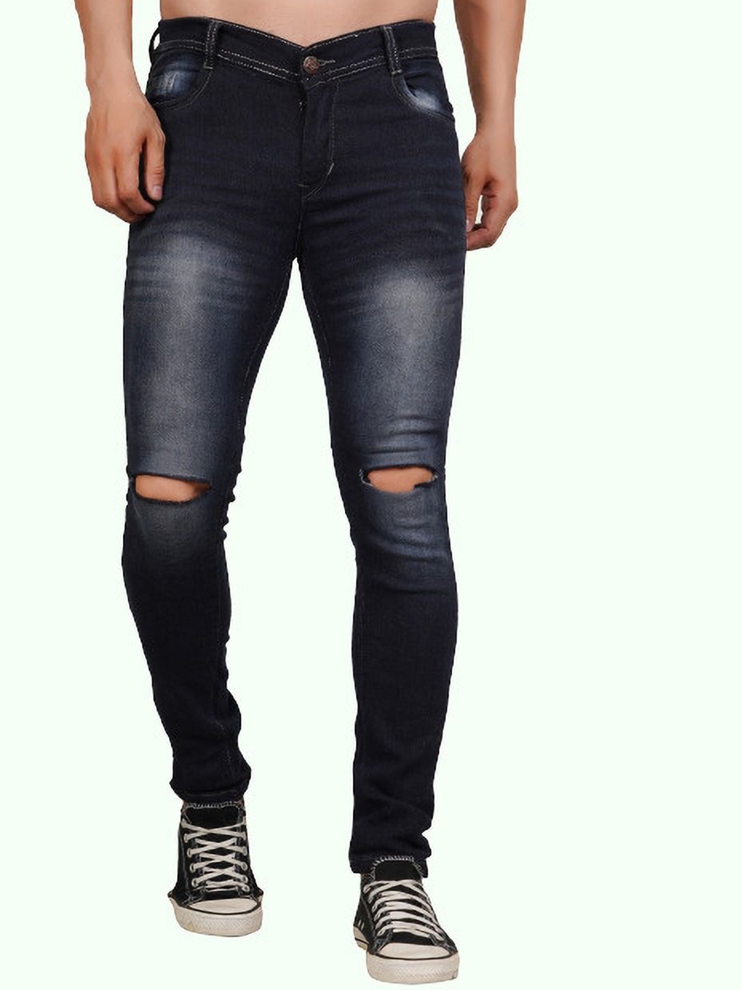 

LINARIA Men Classic Slim Fit Slash Knee Heavy Fade Jeans, Blue
