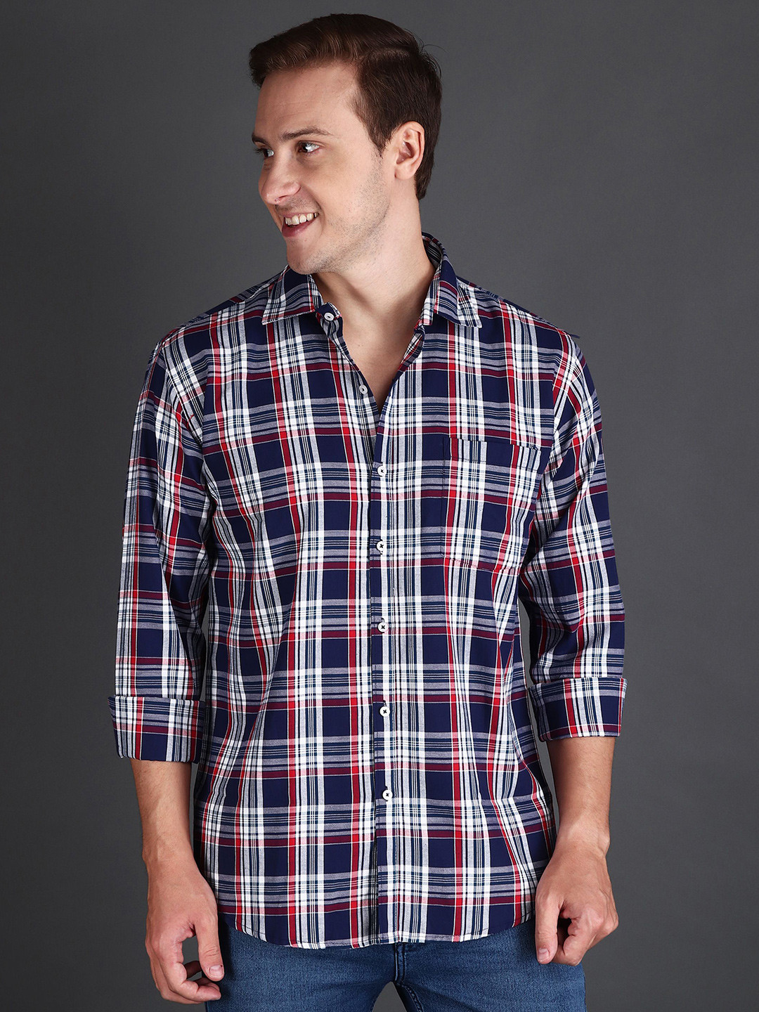 

APPEL TOUCH Men Comfort Tailored Fit Tartan Checks Opaque Checked Casual Shirt, Blue
