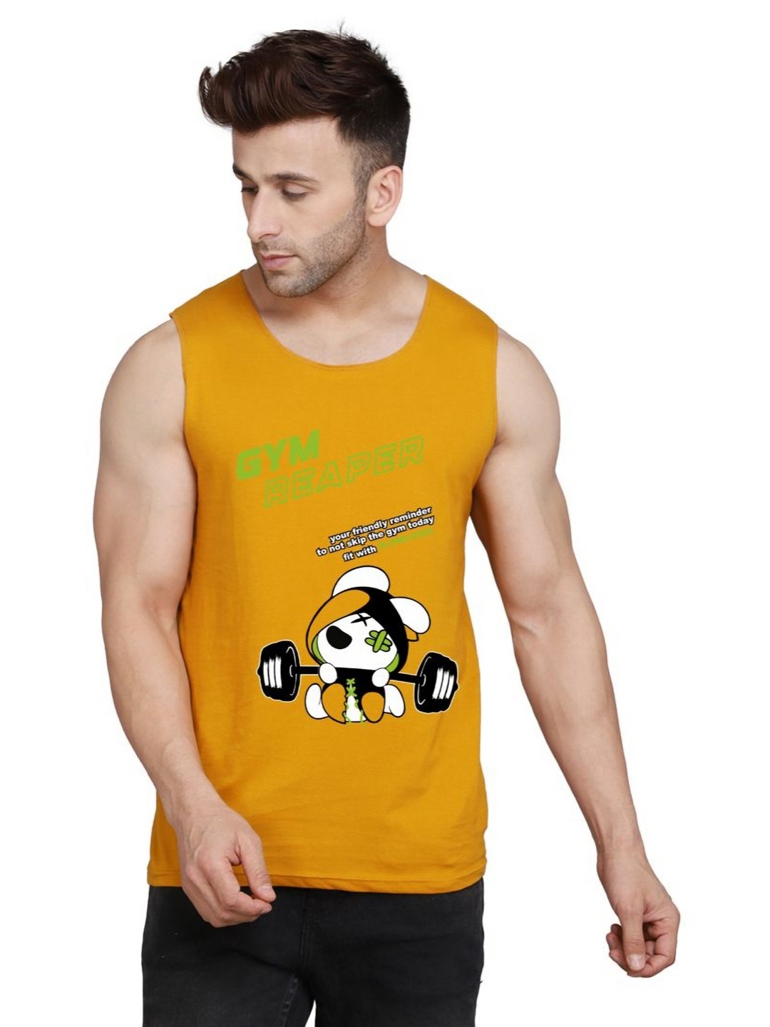 

SLOWLORIS Men Typography Printed Applique Slim Fit T-shirt, Mustard