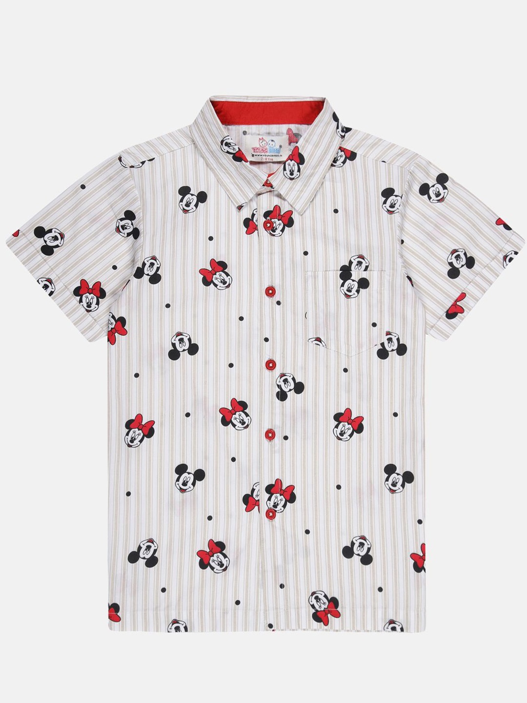 

YOUNG BIRDS Boys Spread Collar Graphic Printed Cotton Casual Shirt, Beige