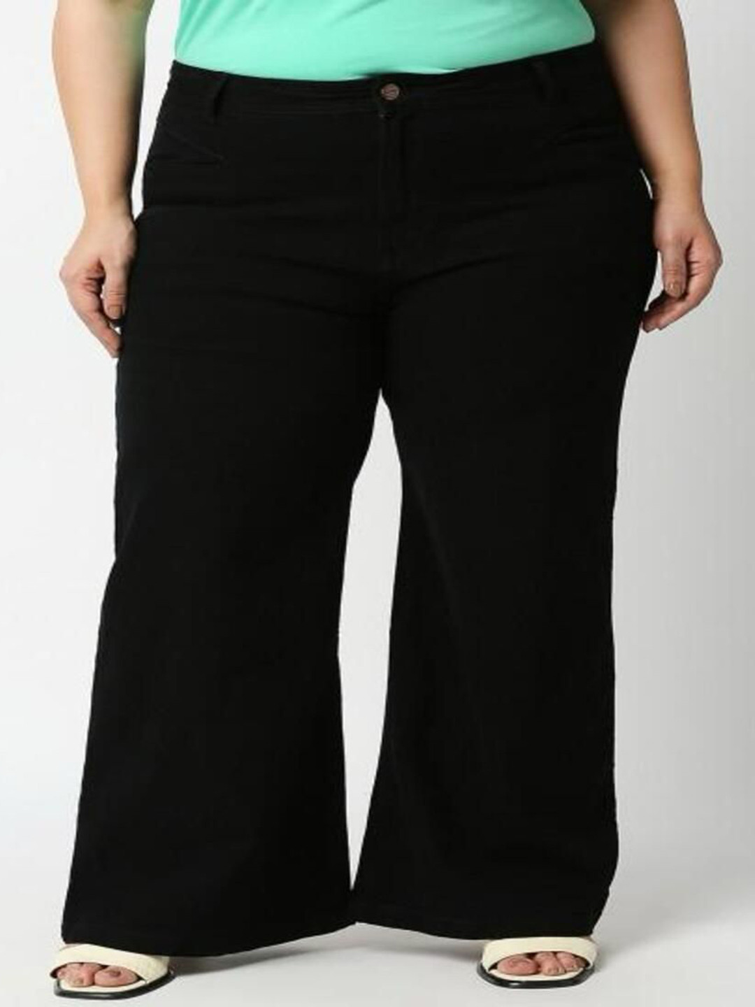 

1DAYJEANS Women Cotton Plus Size Straight Fit High-Rise Stretchable Jeans, Black