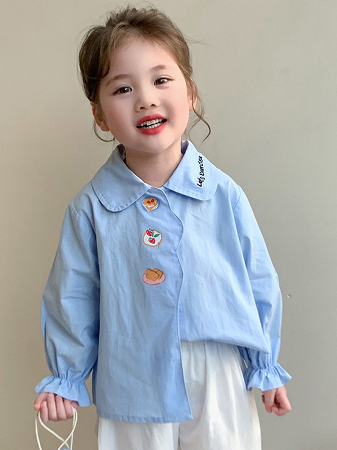 

LULU & SKY Girls Relaxed Fit Spread Collar Solid Cotton Casual Shirt, Blue