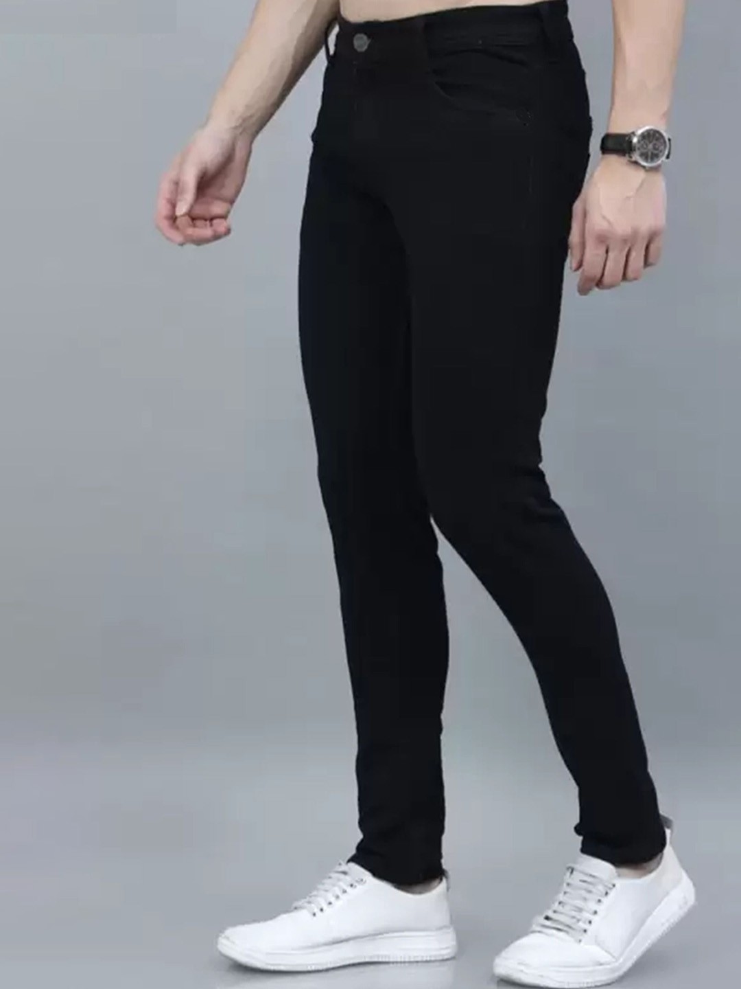 

Linaria Men Classic Regular Fit Mid Rise Clean Look Stretchable Jeans, Black