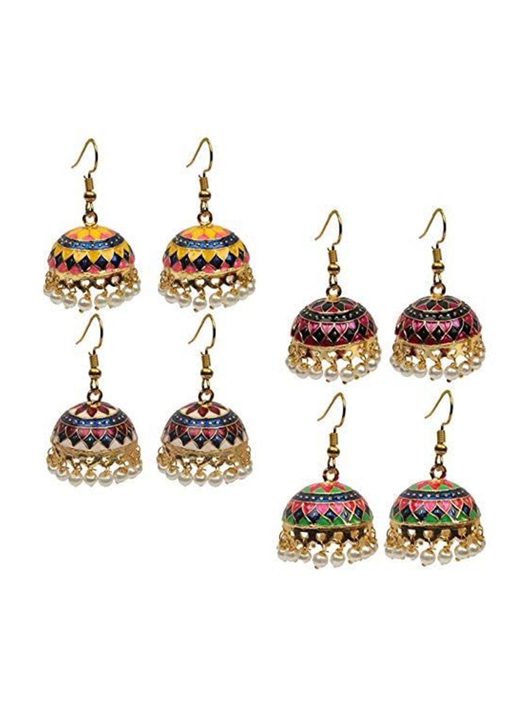 

ADORN Set Of 4 Gold-Plated Meenakari Beaded Dome Shaped Jhumkas