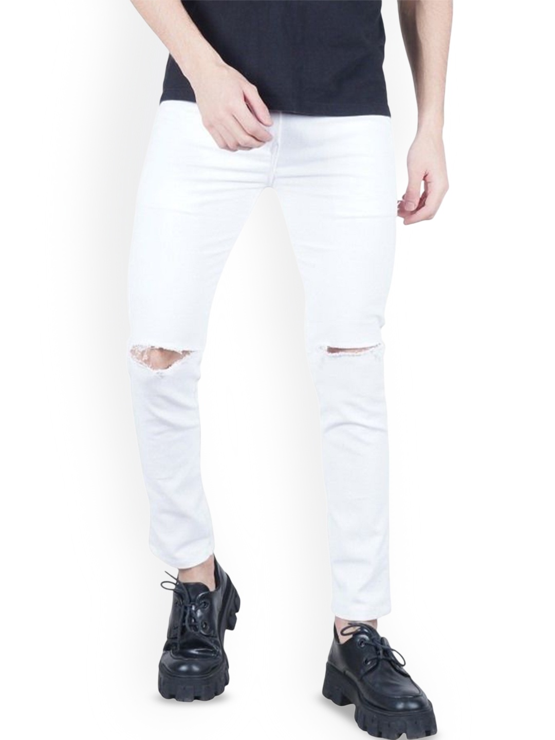 

LINARIA Men Classic Slim Fit Slash Knee Jeans, White