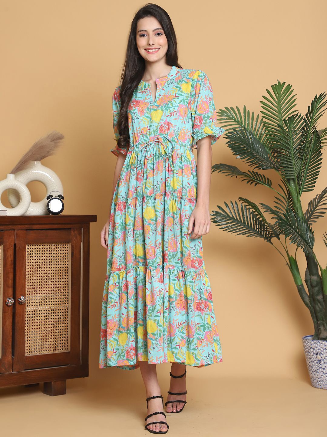 

KALINI Floral Print A-Line Maxi Dress, Blue