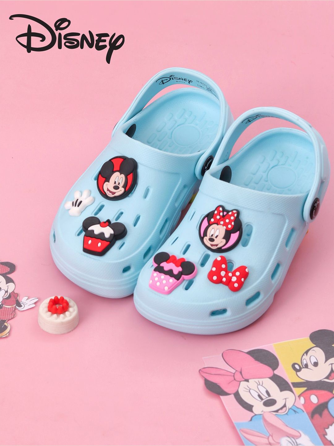 

Yellow Bee Girl Mickey & Minnie Mouse Gloves Cupcake Charms Clogs, Blue