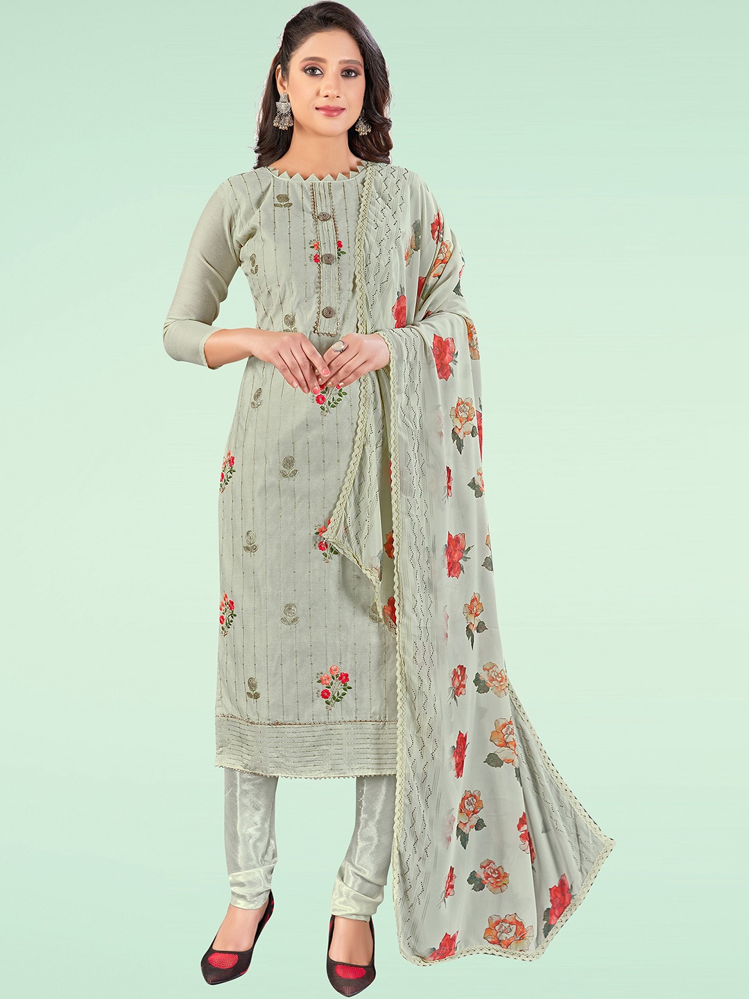 

HERE&NOW Woven Design Unstitched Dress Material, Grey