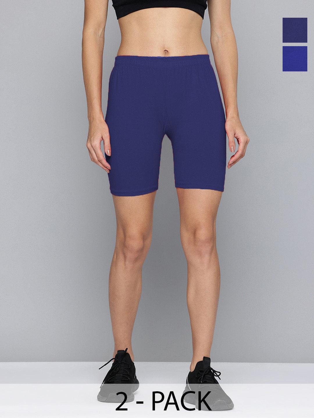 

Jinfo Women Pack Of 2 Skinny Fit Cycling Sports Shorts, Blue