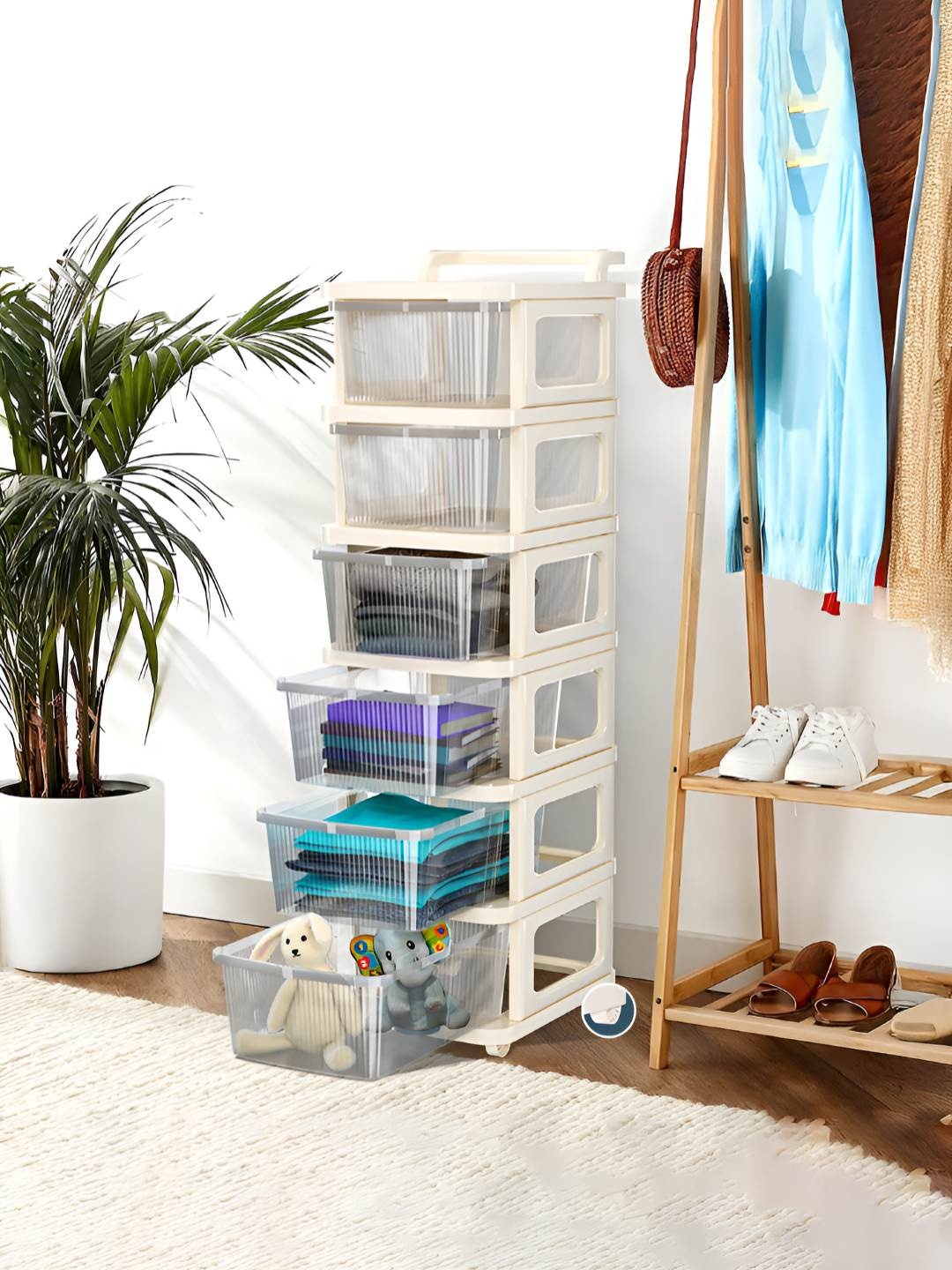 

Kuber Industries Transparent & Off White 6 Layer Modular Storage Drawer
