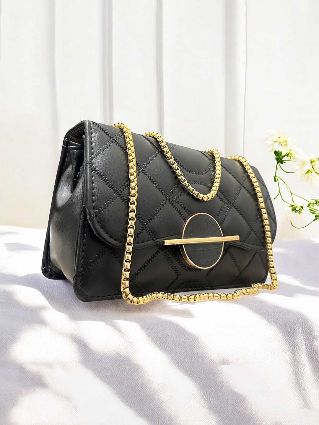 

CLARIS JAMES Geometric PU Sling Bag, Black