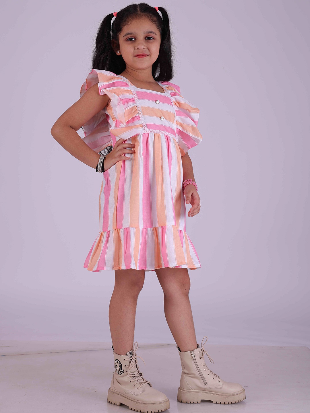

BAESD Striped Flutter Sleeve Linen Formal Fit & Flare Dress, Pink
