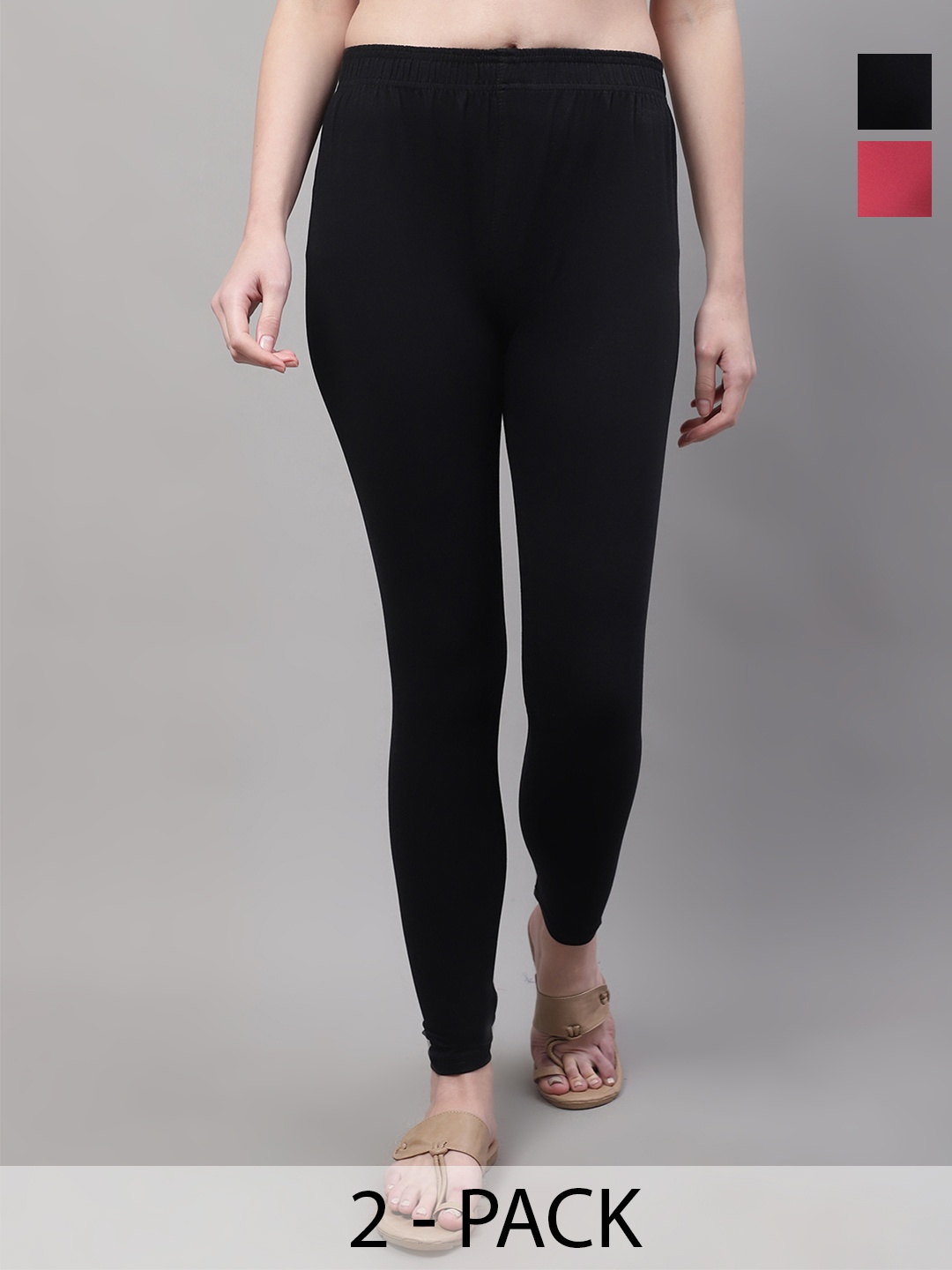 

Valles365 by S.C. Women Pack Of 2 Cotton Ankle Length Leggings, Black
