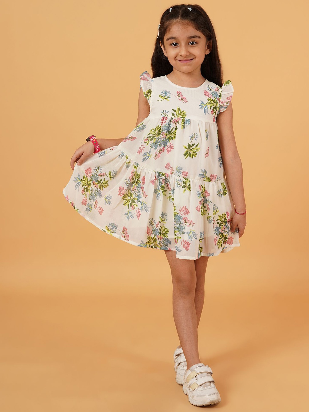 

Creative Kids Floral Print Flutter Sleeve Fit & Flare Dress, Pink
