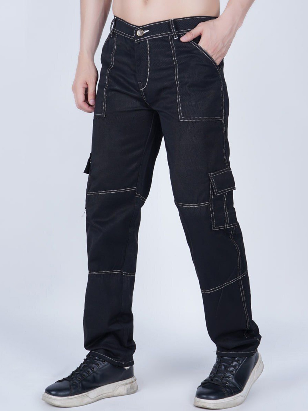 

LINARIA Men Classic Regular Fit Cotton Cargo Styles Jeans, Black