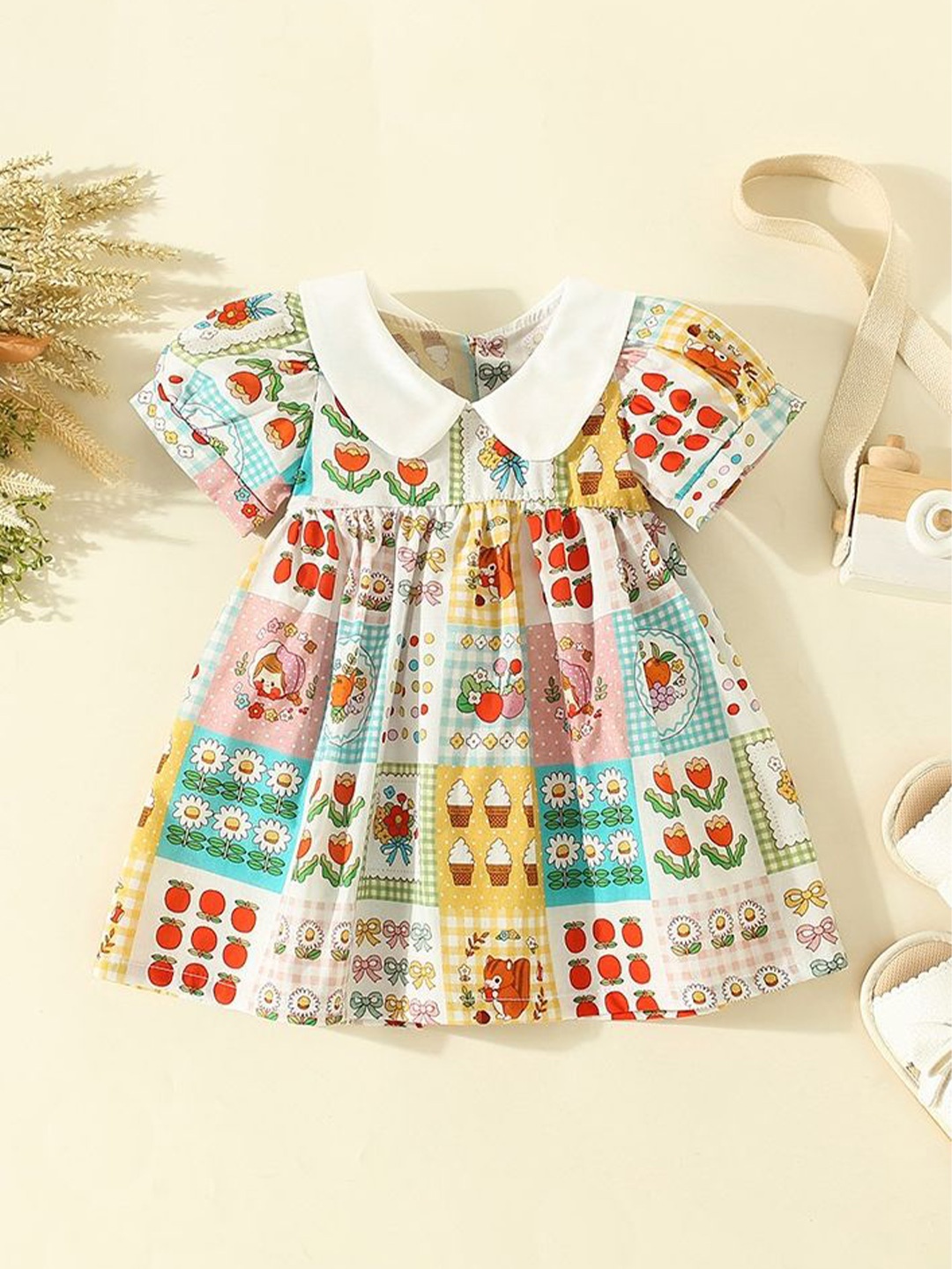 

LULU & SKY Girls Puff Sleeve Fit & Flare Dress, Multi