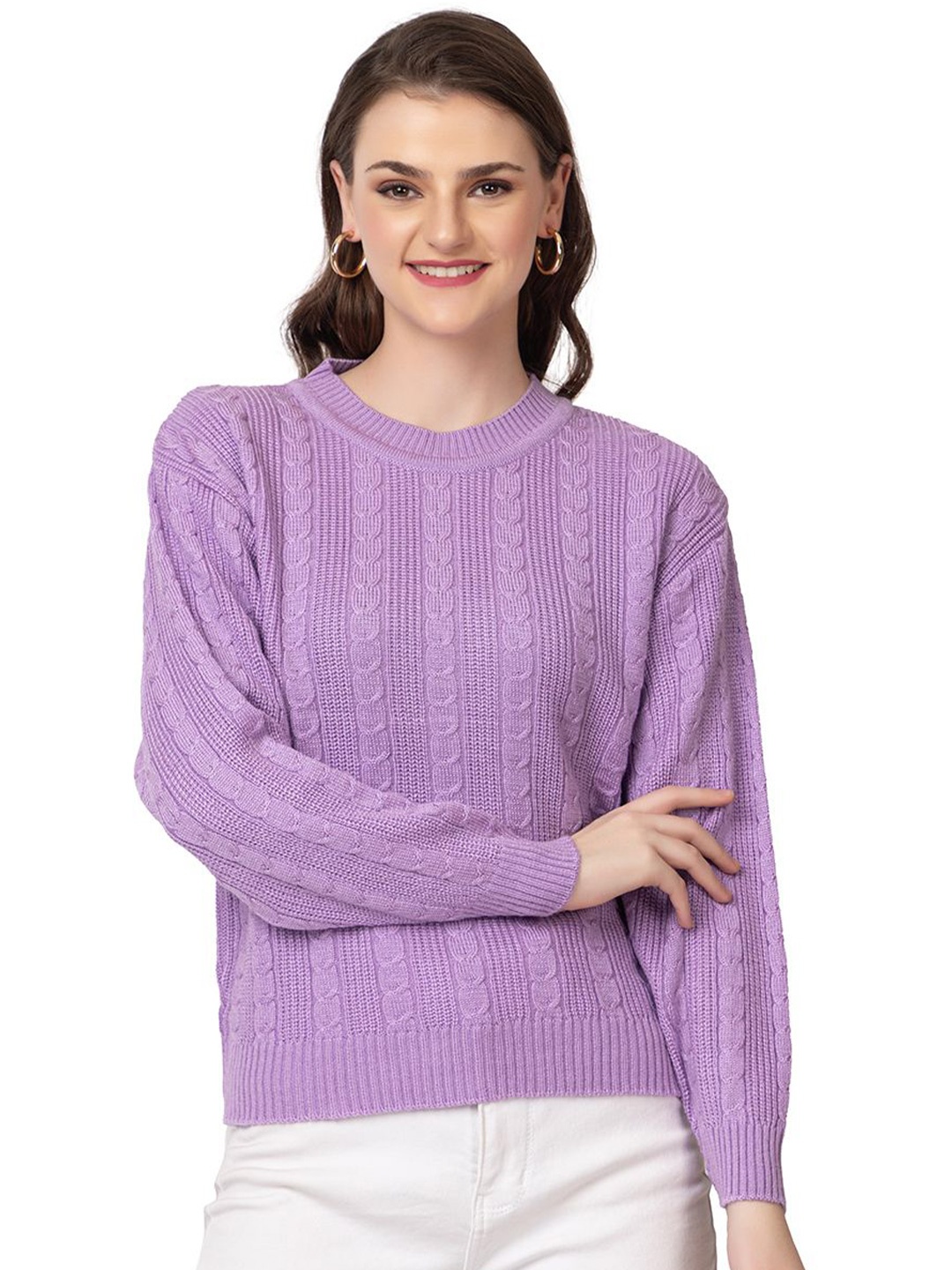 

Dadu Dayal Women Cable Knit Woollen Pullover, Lavender