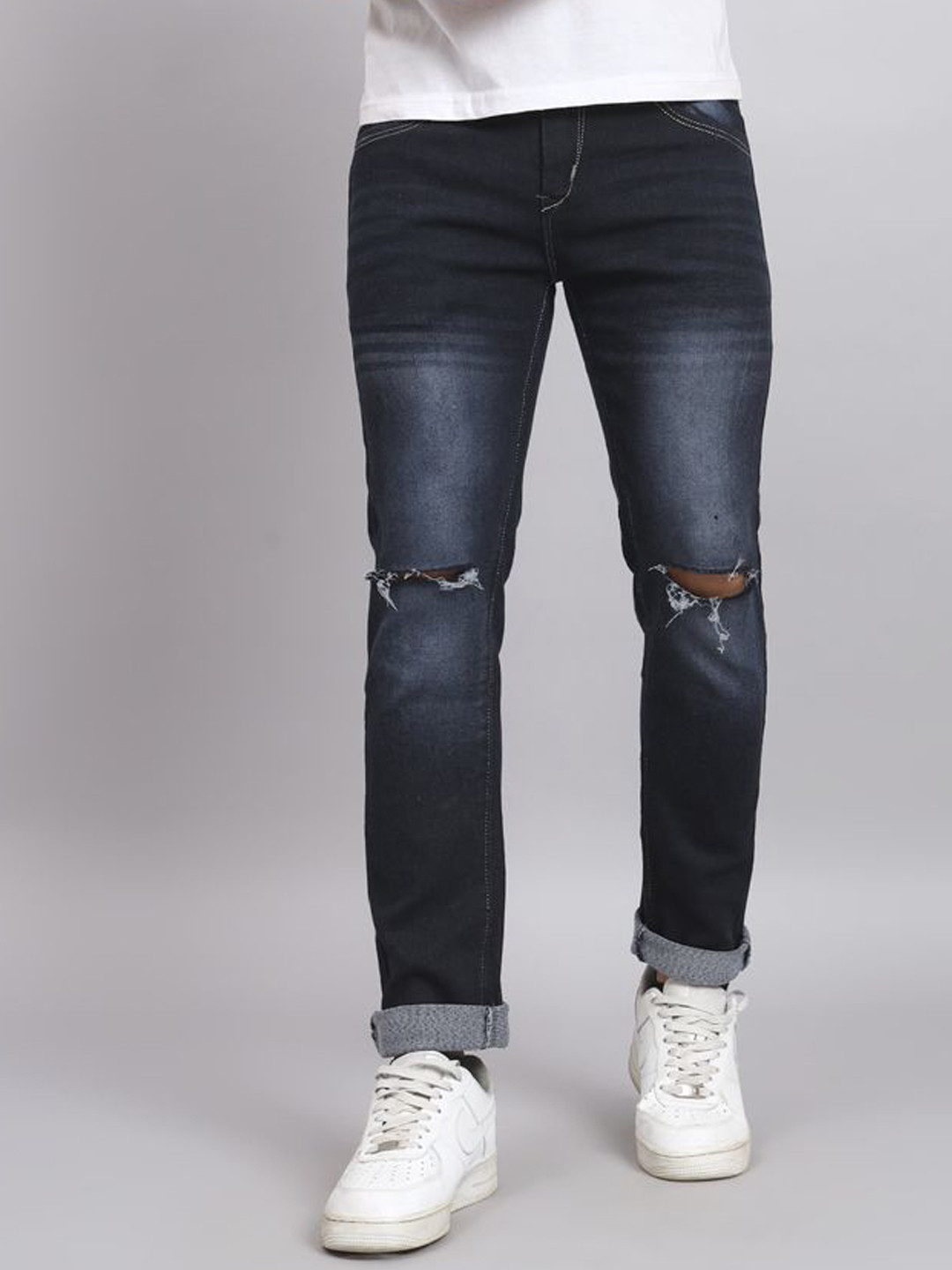 

LINARIA Men Classic Slim Fit Slash Knee Jeans, Blue