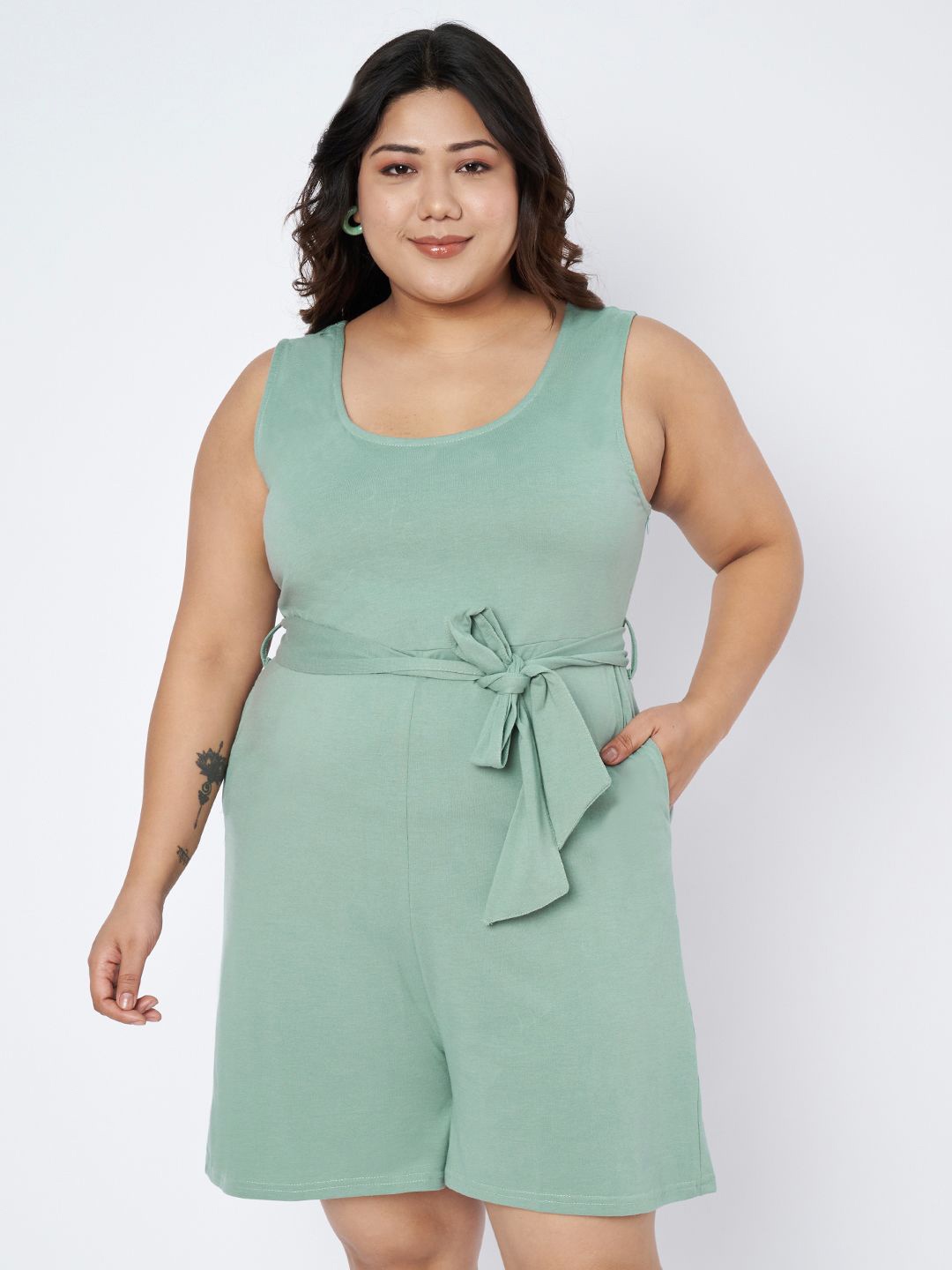 

BRINNS Women Waist Tie-Ups Plus Size Jumpsuit, Green