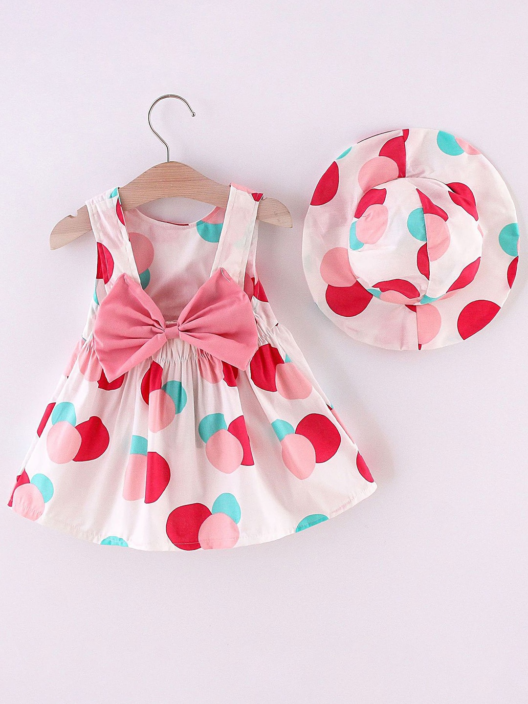 

Lulu & Sky Girls Polka Dots Print Round Neck Fit & Flare Dress, Beige