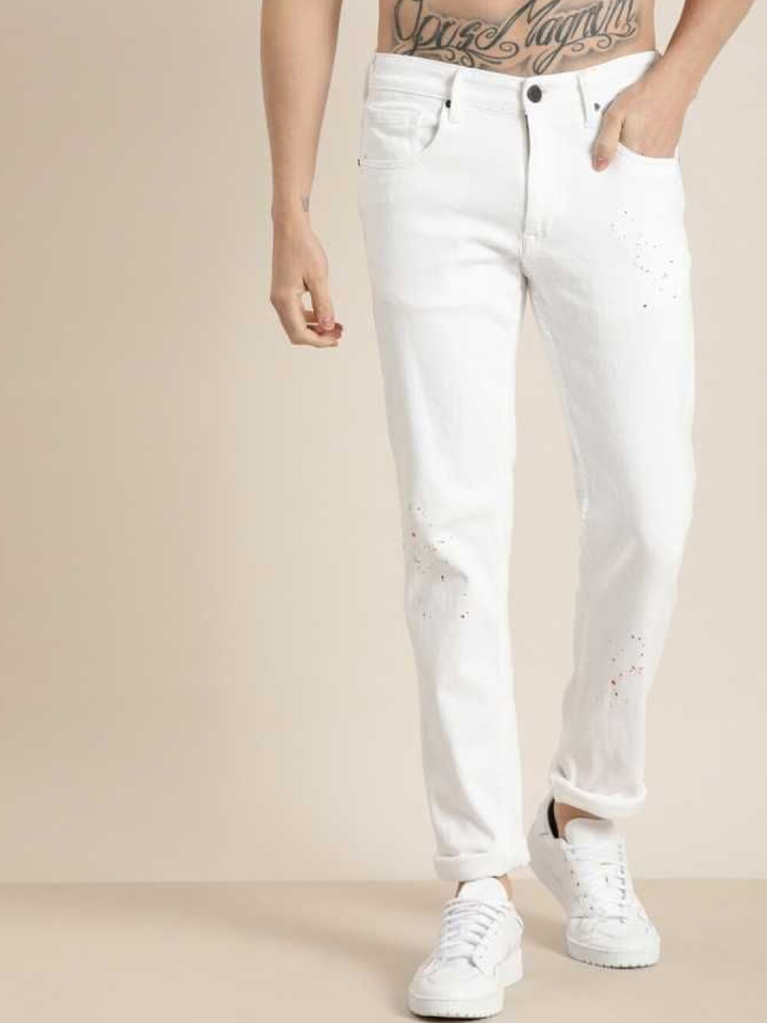 

LINARIA Men Classic Slim Fit Clean Look Cotton Jeans, White